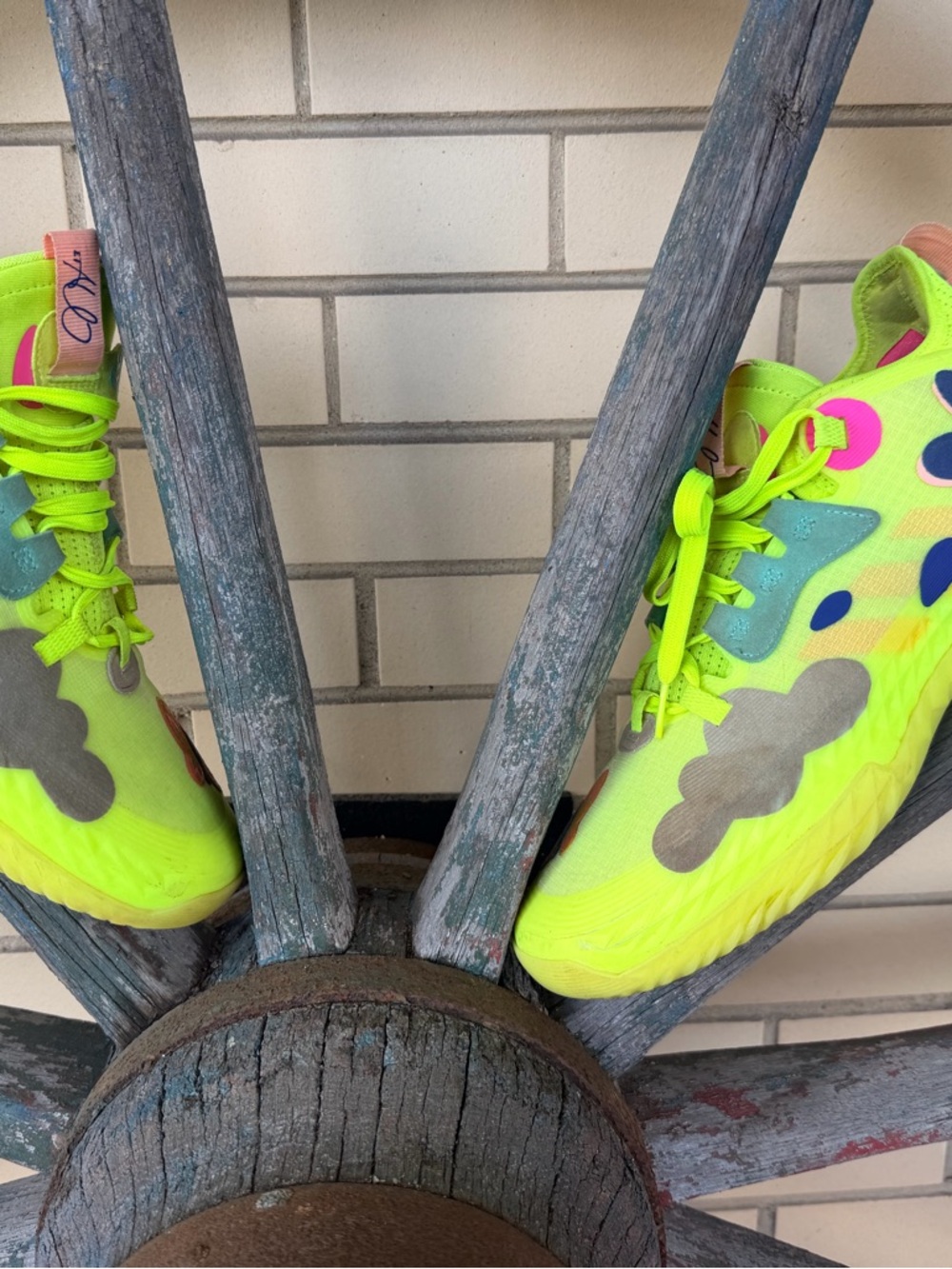 adidas Neon Yellow Kids' Athletic Sneakers with Pink & Blue Accents